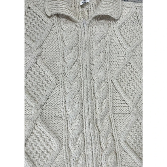 Vintage Ice Ame Full Zip Chunky Sweater Cardigan Ivory Hand Knit Size Large - Picture 11 of 11